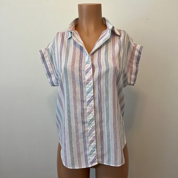 Vintage Pastel Striped Sleeveless Collared Button Up - Picture 2 of 8